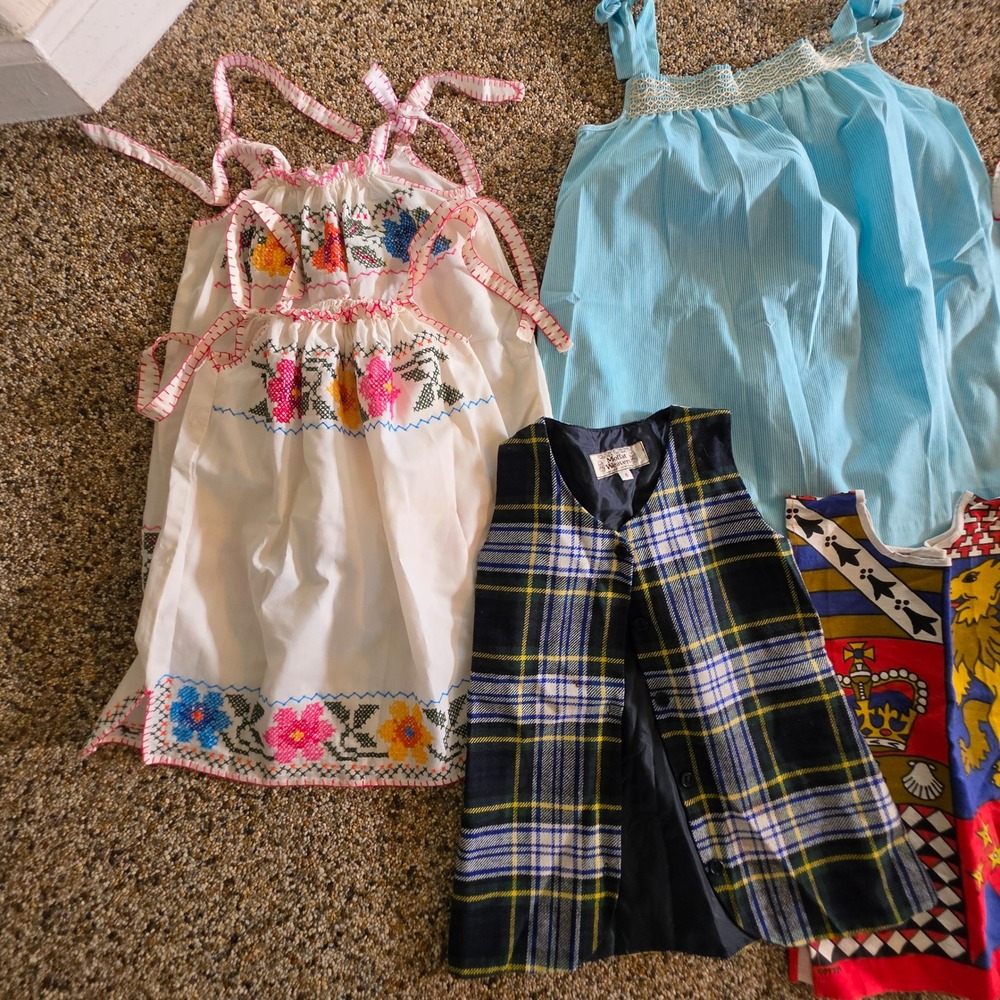 Vintage Kids Bundle Johnston Seersucker Dress Moffat Weavers Plaid Vest Lot 6x 7